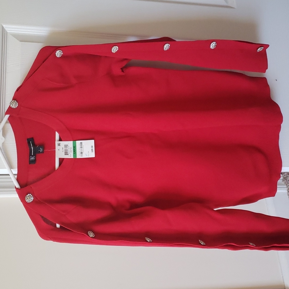 INC Beautiful Sweater with silver buttons on sleeves Red Large